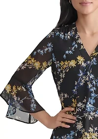 Women's Flutter Sleeve Ruffle Blouse