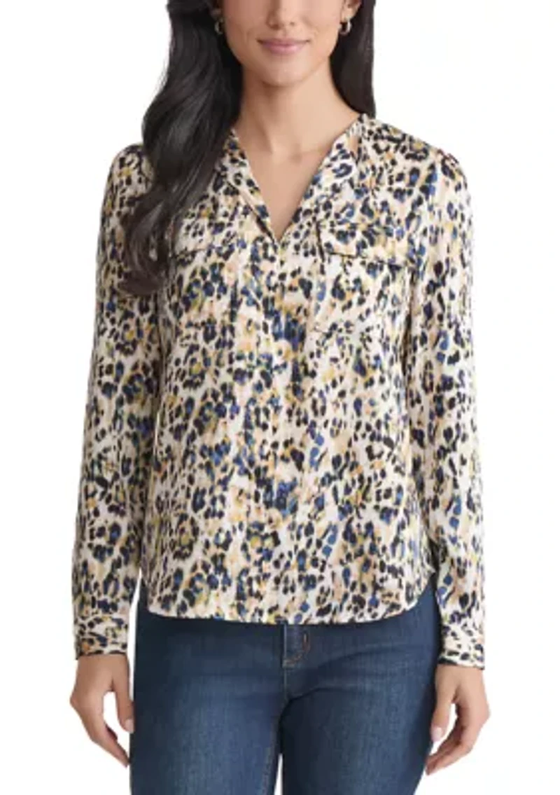 Women's Long Sleeve Printed Utility Blouse