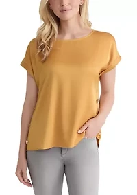 Women's Short Sleeve Side Button Crepe Top