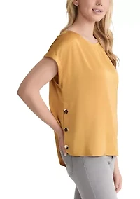 Women's Short Sleeve Side Button Crepe Top