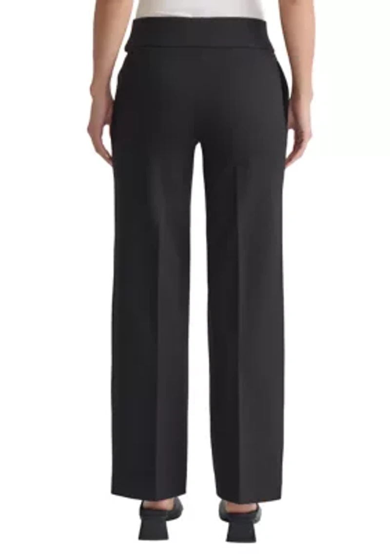 Petite Pull On Pintuck Wide Leg Pants