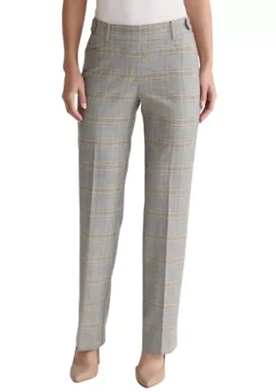 Petite Pull-On Belt Loop Button Tab Trousers - Glen Plaid