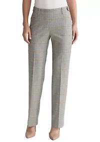 Petite Pull-On Belt Loop Button Tab Trousers - Glen Plaid