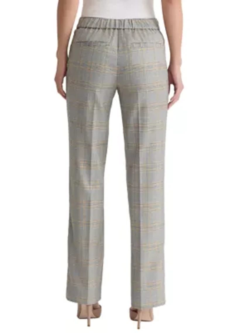 Petite Pull-On Belt Loop Button Tab Trousers - Glen Plaid