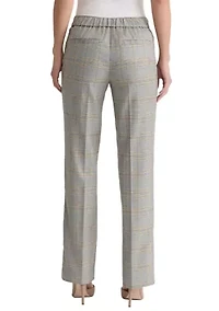 Petite Pull-On Belt Loop Button Tab Trousers - Glen Plaid