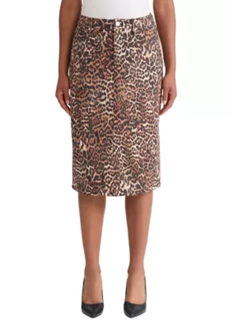 Petite Fly Front Lexington Slit Leopard Skirt
