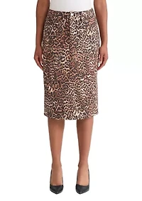 Petite Fly Front Lexington Slit Leopard Skirt