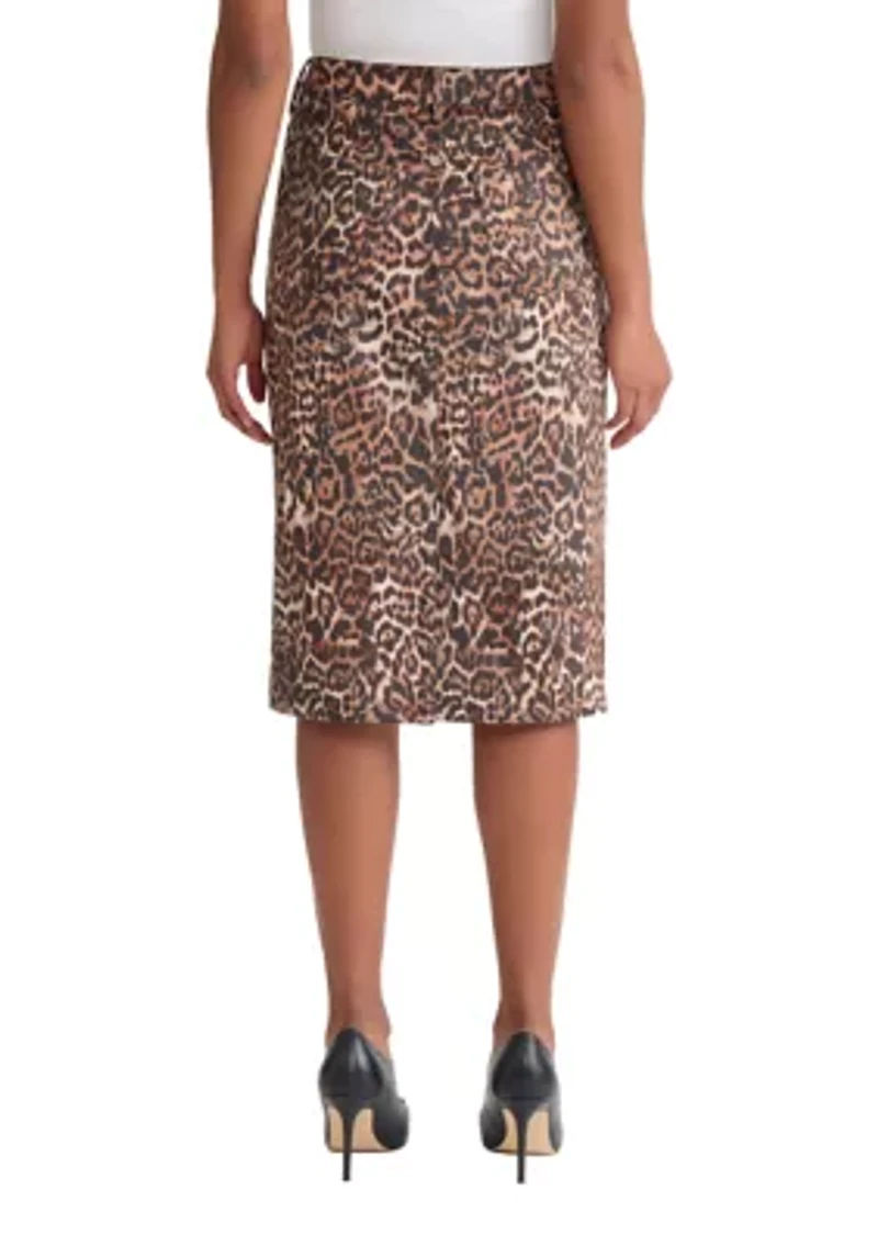 Petite Fly Front Lexington Slit Leopard Skirt