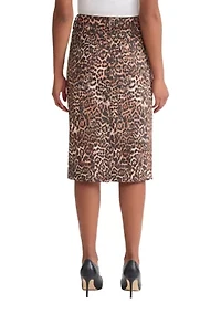 Petite Fly Front Lexington Slit Leopard Skirt