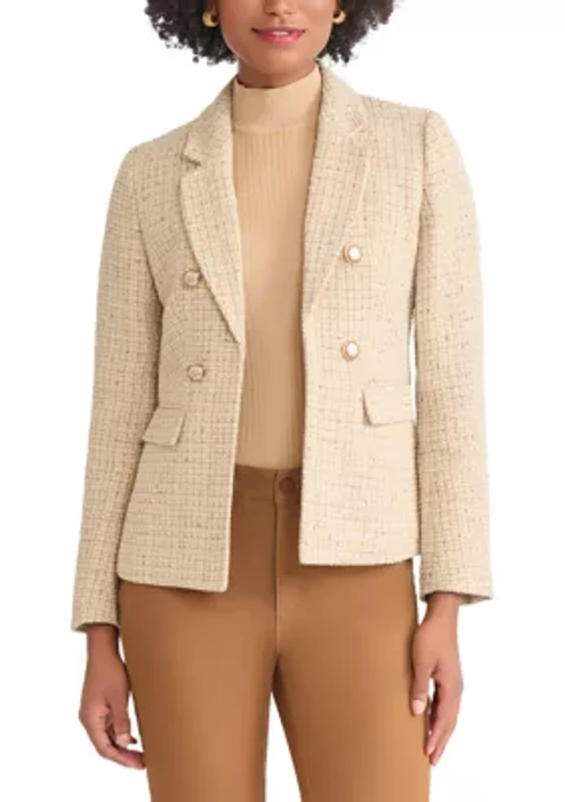 Petite Faux Double Breasted Suede Flap Pocket Jacket
