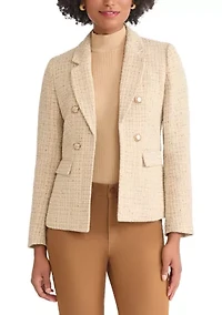 Petite Faux Double Breasted Suede Flap Pocket Jacket