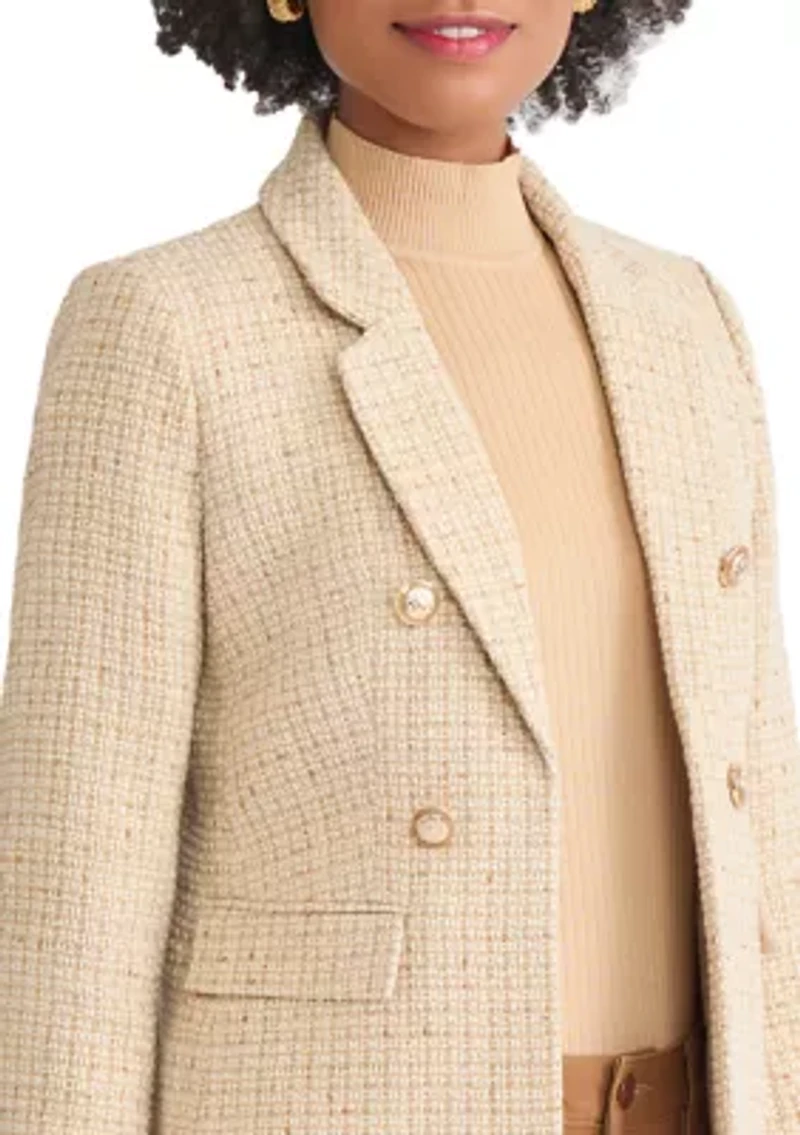 Petite Faux Double Breasted Suede Flap Pocket Jacket