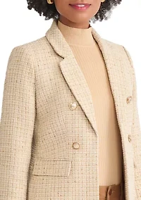 Petite Faux Double Breasted Suede Flap Pocket Jacket