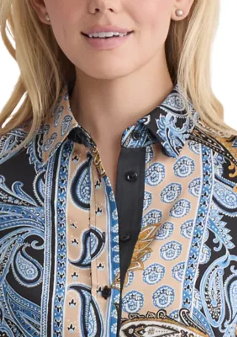 Women's Long Sleeve Printed Satin Shirt