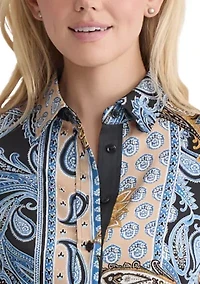 Women's Long Sleeve Printed Satin Shirt
