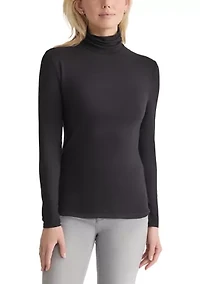 Women's Long Sleeve Turtleneck Sweater with Shirred Neck