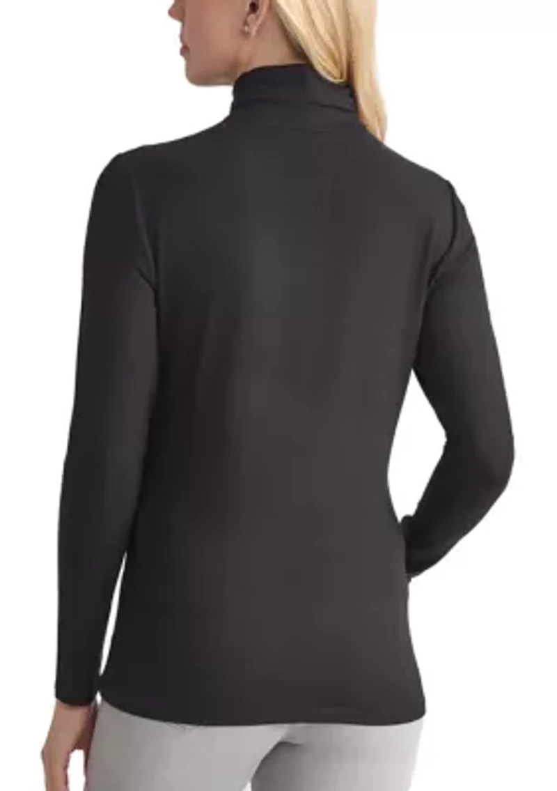 Women's Long Sleeve Turtleneck Sweater with Shirred Neck