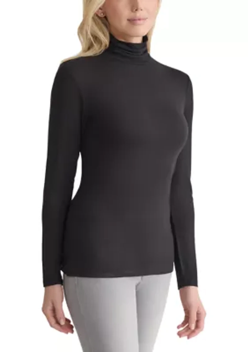 Women's Long Sleeve Turtleneck Sweater with Shirred Neck