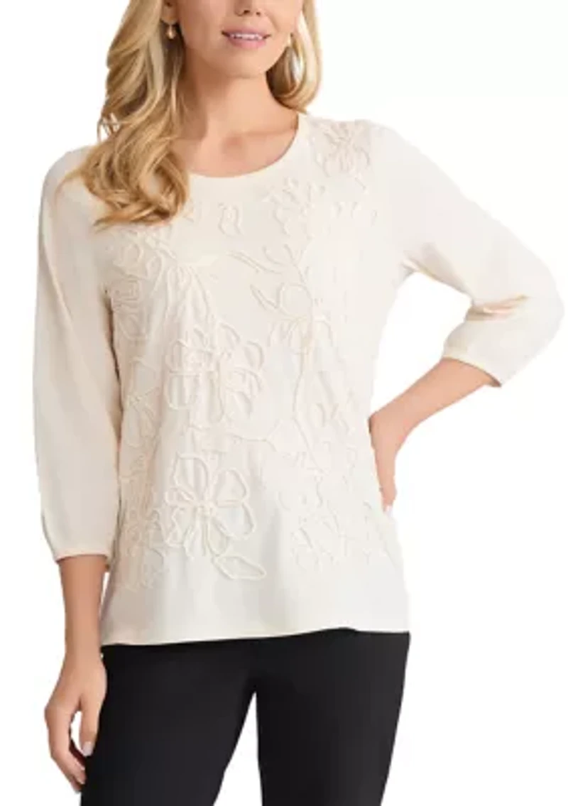 Women's Three-Quarter Sleeve Embellished Top