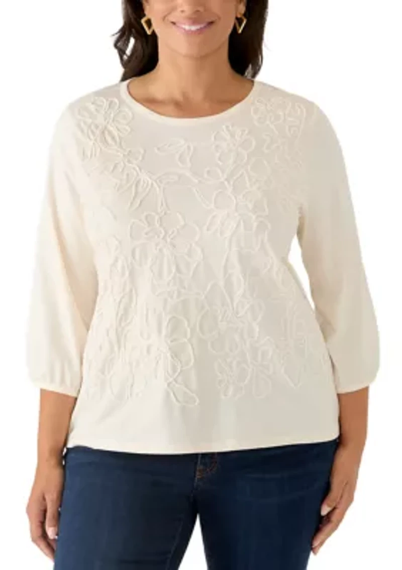 Plus 3/4 Sleeve Embellished Top