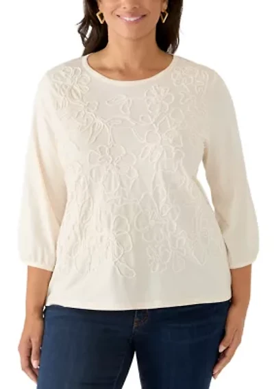 Plus 3/4 Sleeve Embellished Top