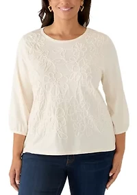 Plus 3/4 Sleeve Embellished Top
