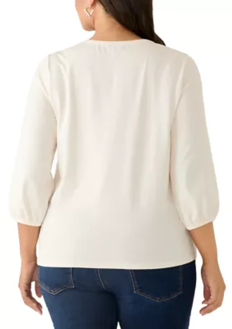 Plus 3/4 Sleeve Embellished Top