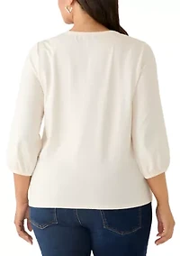 Plus 3/4 Sleeve Embellished Top