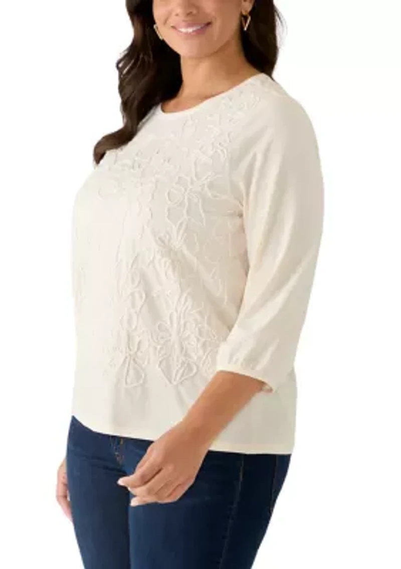Plus 3/4 Sleeve Embellished Top