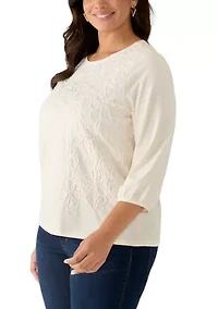 Plus 3/4 Sleeve Embellished Top