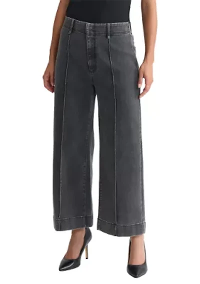 Women's High Rise Pintuck Wide Crop Sateen Jeans