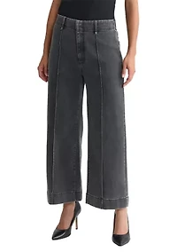 Women's High Rise Pintuck Wide Crop Sateen Jeans