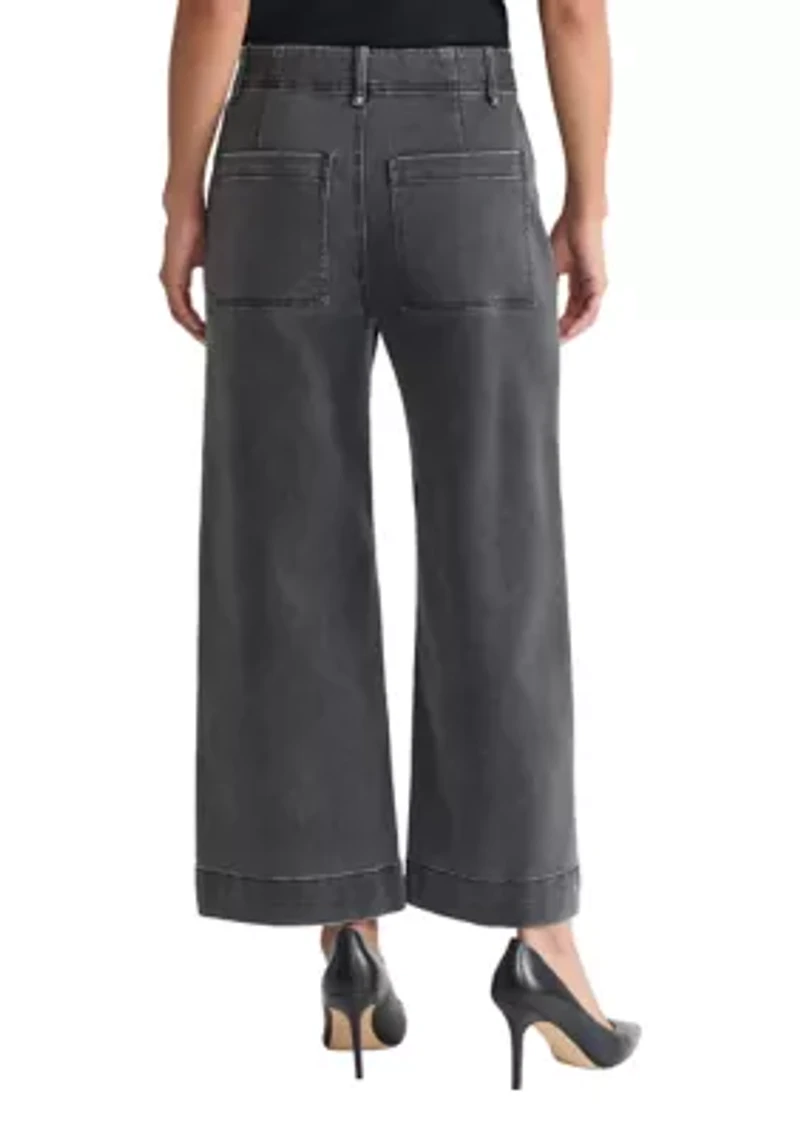 Women's High Rise Pintuck Wide Crop Sateen Jeans