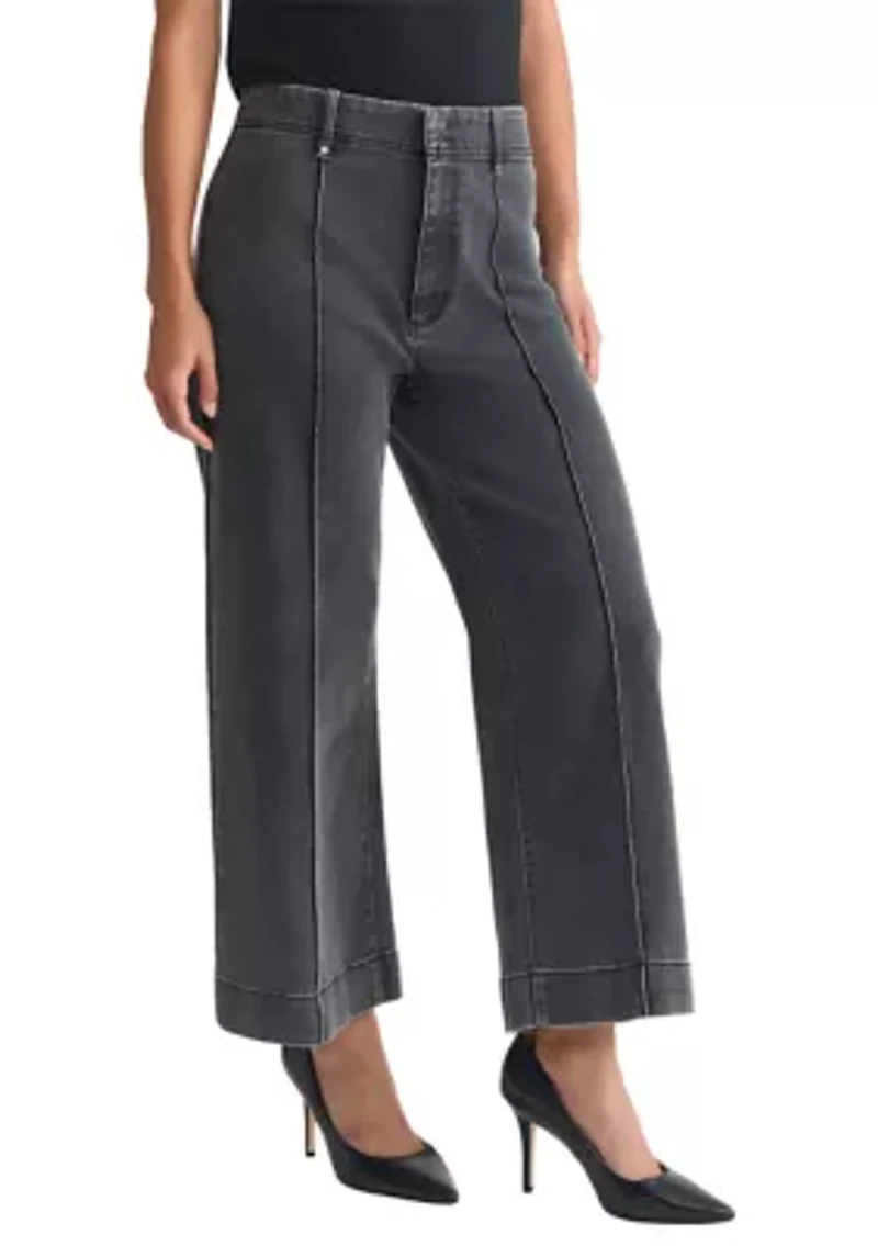 Women's High Rise Pintuck Wide Crop Sateen Jeans