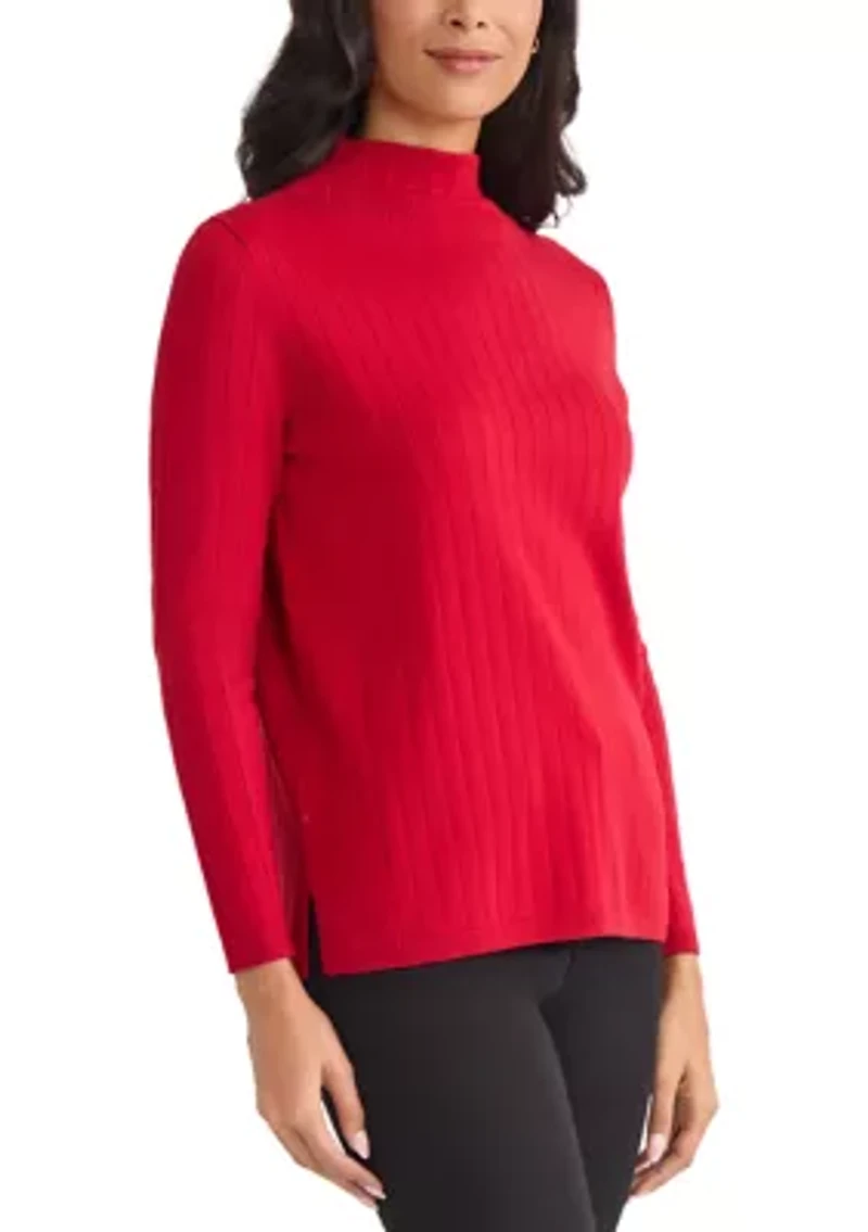 Women's Funnel Neck Long Sleeve Wide Rib Top