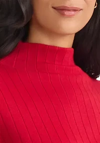 Women's Funnel Neck Long Sleeve Wide Rib Top