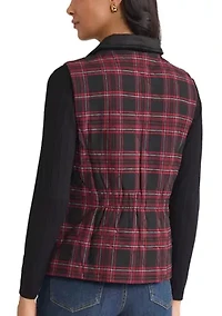 Women's Tartan Quilted Vest with Combo Collar