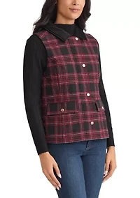 Women's Tartan Quilted Vest with Combo Collar