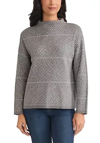 Petite Jaquard Long Sleeve Crew Neck Sweater