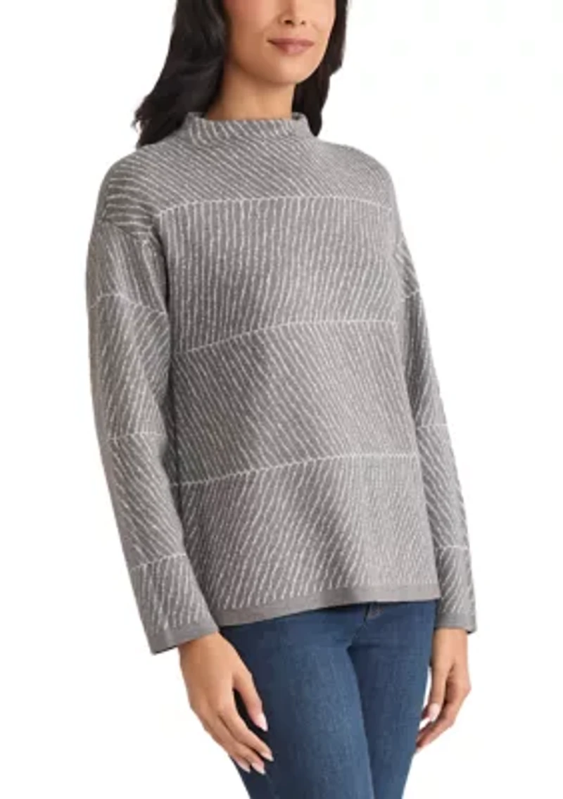 Petite Jaquard Long Sleeve Crew Neck Sweater