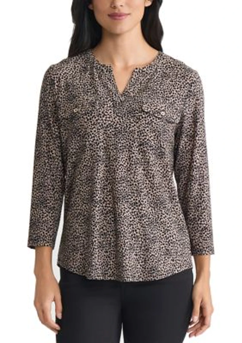 Women's Three-Quarter Sleeve Leopard Print Top