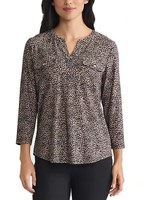 Women's Three-Quarter Sleeve Leopard Print Top