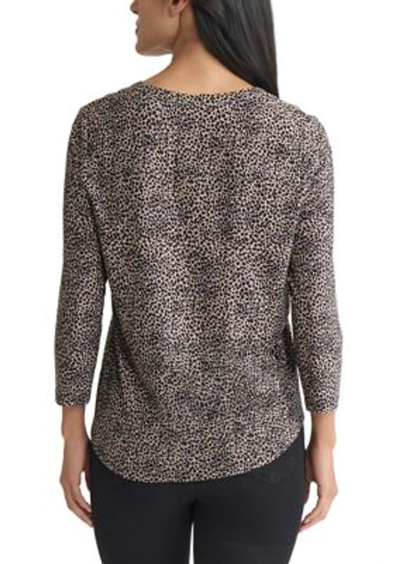 Women's Three-Quarter Sleeve Leopard Print Top