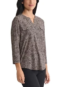 Women's Three-Quarter Sleeve Leopard Print Top
