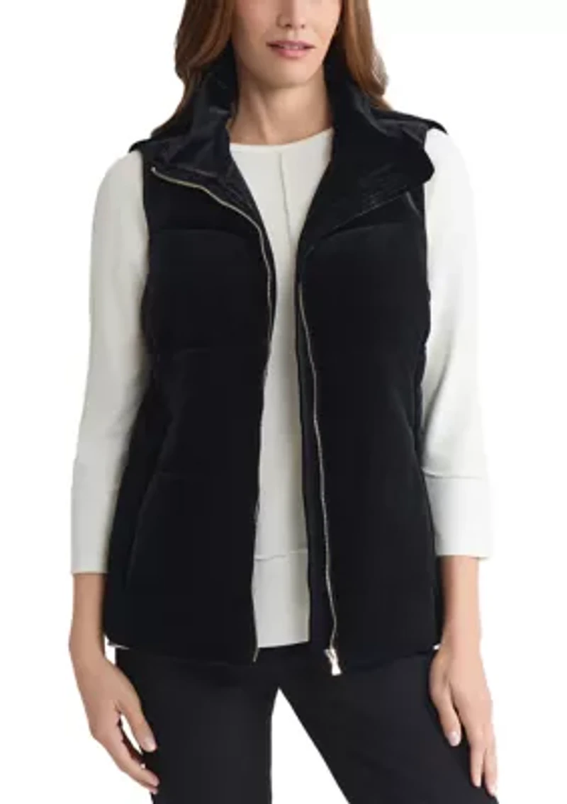 Women's Zip Front Velvet Quilted Vest