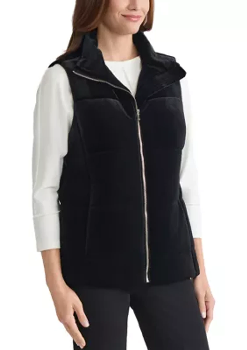 Women's Zip Front Velvet Quilted Vest