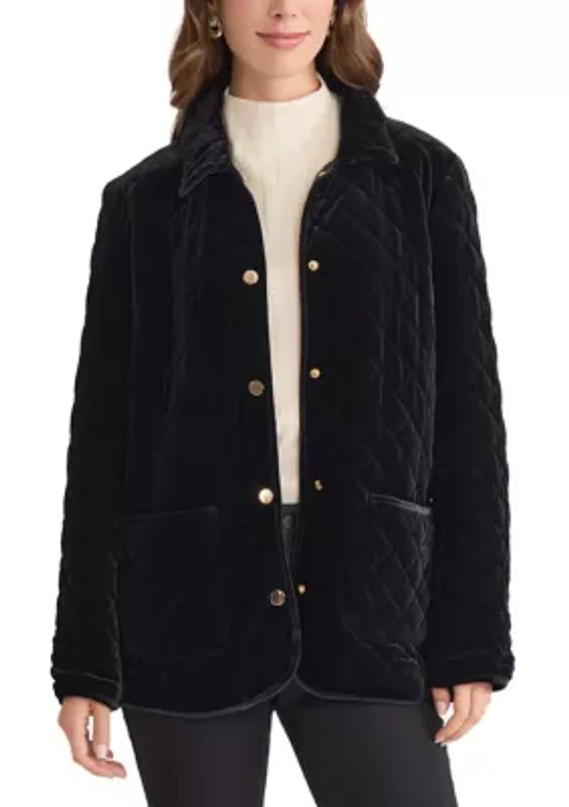 Women's Snap Front Quilted Velvet Jacket