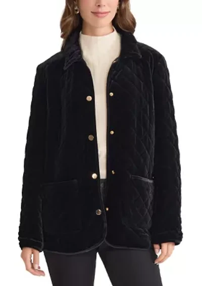 Women's Snap Front Quilted Velvet Jacket