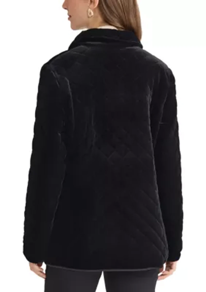 Women's Snap Front Quilted Velvet Jacket