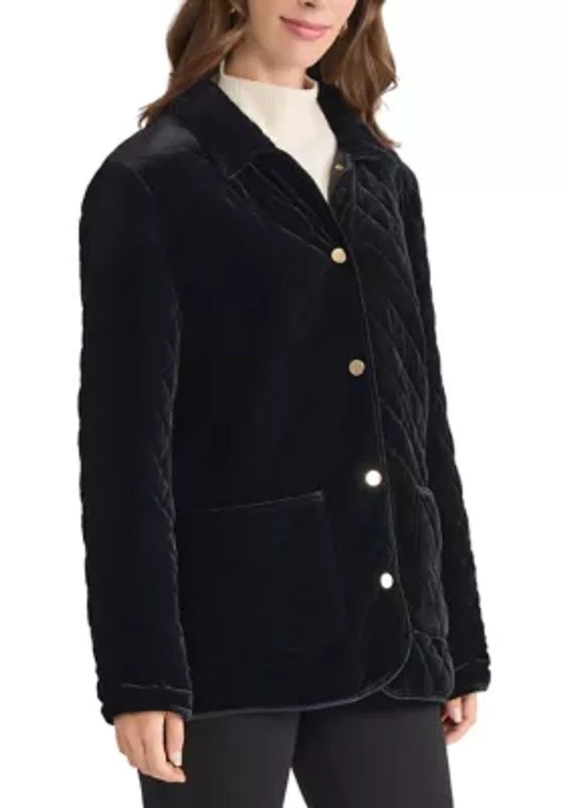 Women's Snap Front Quilted Velvet Jacket